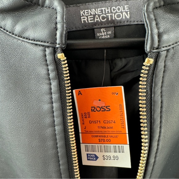 Kenneth Cole Reaction Leather Zip Up Jacket Petite Large NWT - Picture 4 of 5